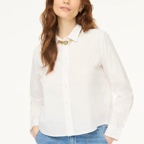 J. Crew Modern Shirt Classic Long Sleeve Button-Up Cotton Blend White NWT Small - Picture 1 of 8